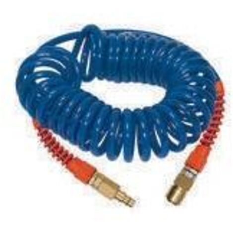 Tuyau flexible spiralé PU avec vissage orientable, coupleur express et connecteur mâle, Dimensions : 12,0 x 8,0 mm, Ø de spirale extérieure 80 mm