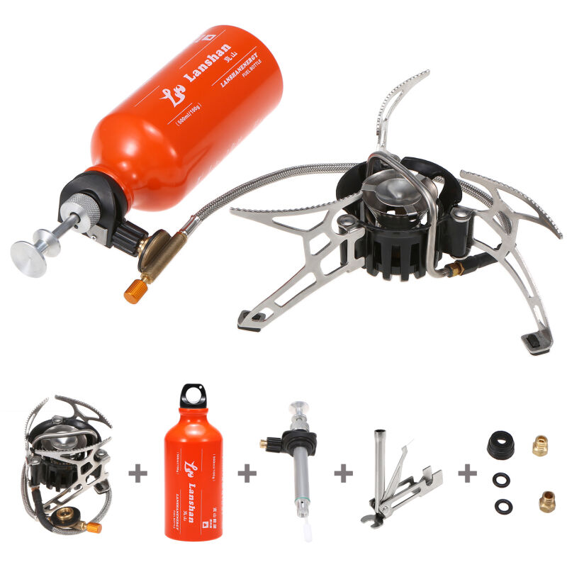 LIFCAUSAL : Réchaud polycombustible pour camping avec bouteille essence 500ml compatible diesel/alcool