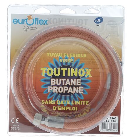 Euroflex Flexible Gaz Butane/Propane TOUTINOX durée de Vie illimitée.  Femelle 1/2 - Femelle 20x150-2M