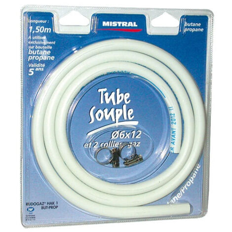 Tuyau gaz butane propane - D: 6 mm - 1,5 m + 2 colliers - MISTRAL GAZ