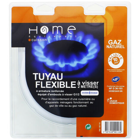 Tuyau gaz naturel 2m validité 10 ans pour Cuisiniere et Plaque de cuisson 90116 pour Cuisinière