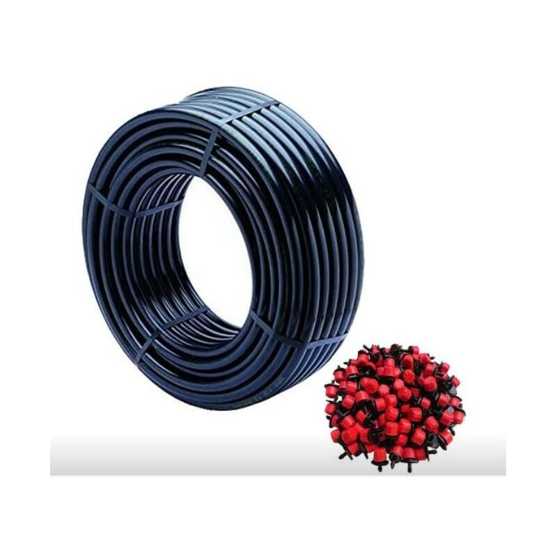 Tuyau d'arrosage goutte à goutte 16 mm 100 mètres + 100 goutteurs réglables de 0 à 70 litres/heure