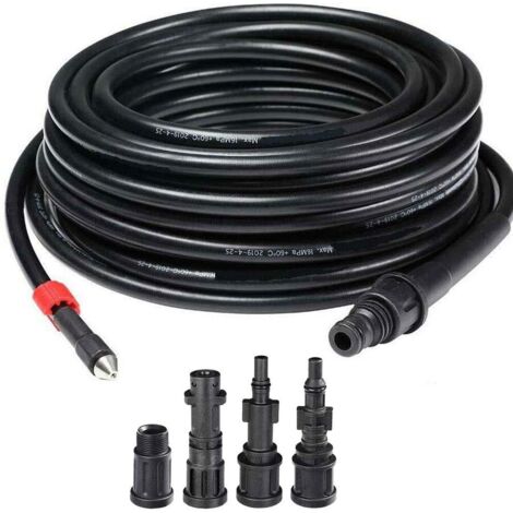 Tuyau haute pression avec 4 raccords - pour nettoyeurs haute pression Kärcher/Lavor/Interpump/Bosch - kit de nettoyage de canalisations - 15 m