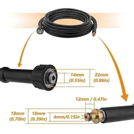 Tuyau haute pression de rechange 6m, raccord 10mm x M22, connecteur de tuyau pour nettoyeur haute pression Kärcher K2 (ancien modèle).