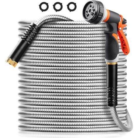 Tuyau Jardin Acier Inoxydable 304 US Standard 15m (50ft), Pistolet Haute Pression 8 Modes, Kit Tuyau Robuste et Flexible