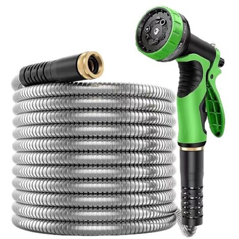 Tuyau Jardin Acier Inoxydable US Standard 15m (50ft), Pistolet 10 Modes, Tuyau Léger Sans Torsion pour Lavage Auto et Arrosage