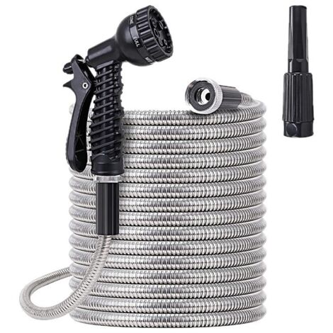 Tuyau Jardin Acier Inoxydable US Standard 15m (50ft), Pistolet 7 Modes, Tuyau Léger pour Lavage Auto et Arrosage
