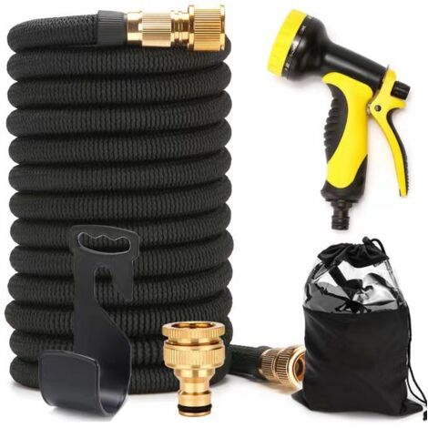 Tuyau Jardin Extensible EU Standard 15m (50ft), Pistolet Haute Pression, Âme Latex Rétractable 3X pour Lavage Auto et Arrosage