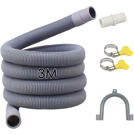 Tuyau Lave-Linge 3m, Rallonge de Tuyau de Vidange, Tuyau Vidange pour Machine à Laver, Avec Raccord Tuyau Vidange et 2 Clips Tuyau , Pour Laveuse, Lave-Vaisselle et Sécheuse (3M)