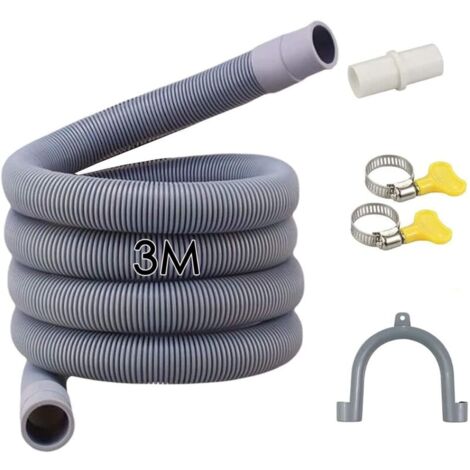 Tuyau Lave-Linge 3m, Rallonge de Tuyau de Vidange, Tuyau Vidange pour Machine à Laver, Avec Raccord Tuyau Vidange et 2 Clips Tuyau , Pour Laveuse, Lave-Vaisselle et Sécheuse (3M)