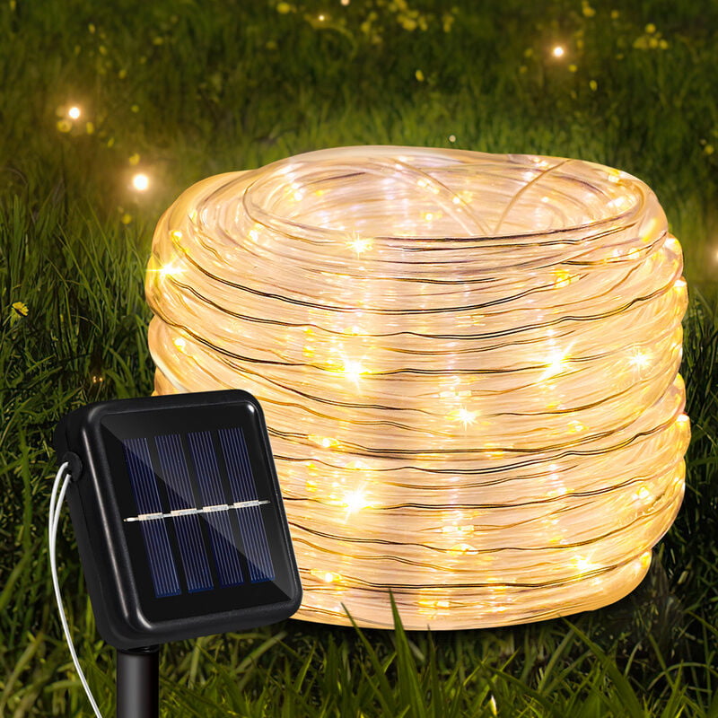 Tuyau lumineux solaire filaire Chaîne lumineuse de jardin LED Tuyau lumineux-Blanc Chaud-20m
