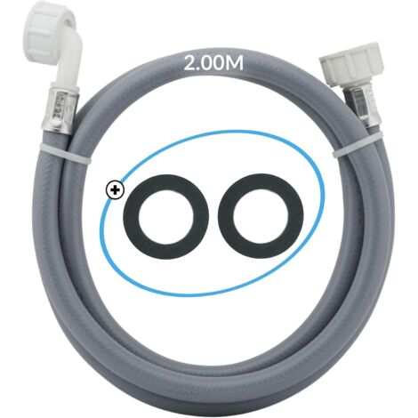 Tuyau Machine à Laver 2.00ML / Tuyau d'Arrivée d'Eau Pour Lave Vaisselle/Lave Linge, Ce Flexible d'Alimentation Universel Renforcé Peut Servir De Rallonge/Fourni Avec Deux Joints Caoutchouc