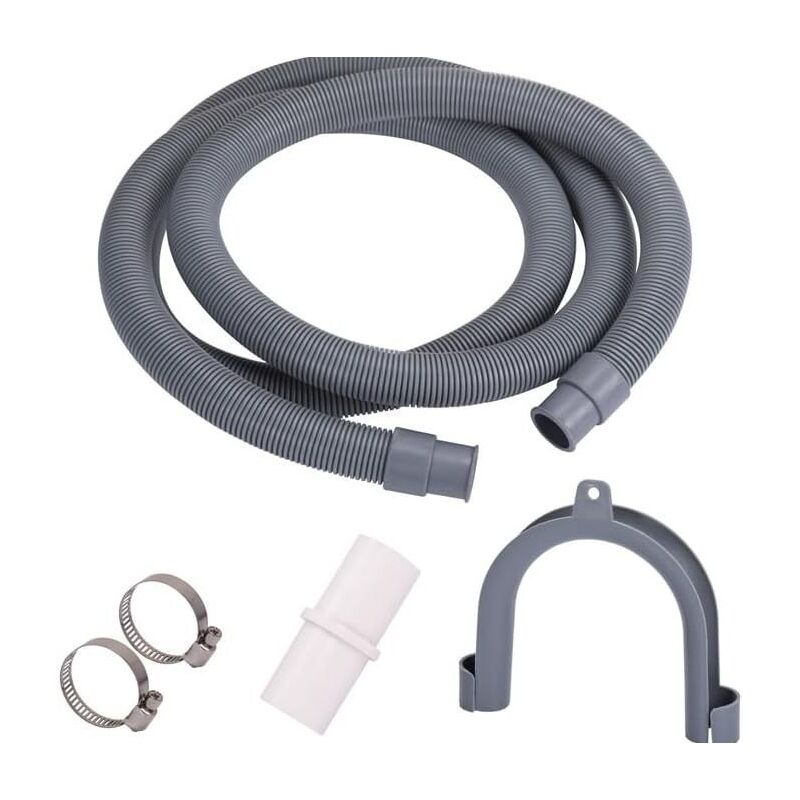 Tuyau Machine à Laver et Lave Vaisselle 1.5 m, Rallonge de Tuyau de Vidange Ø 40mm, Flexible de Vidange avec raccord de tuyau et colliers, Pour