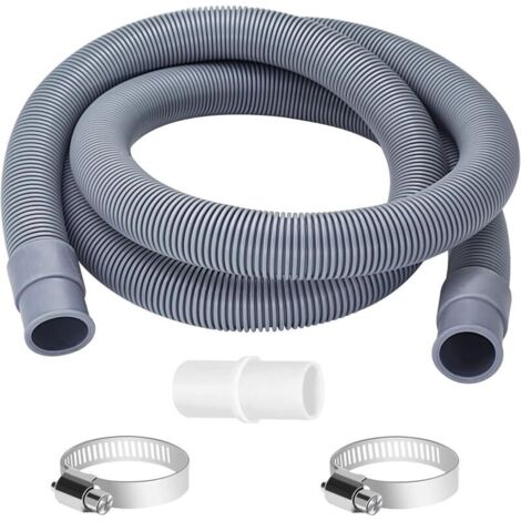 Tuyau Machine à Laver et Lave Vaisselle 2 m, Rallonge de Tuyau de Vidange Ø 20mm, Flexible de Vidange avec raccord de tuyau et colliers, Pour Laveuse, Lave-Vaisselle et Sécheuse