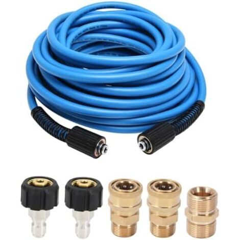 Tuyau Nettoyeur Haute Pression 1/4" 3600PSI - 15M avec Raccord Rapide 5 Pièces(M22 x 3/8") pour Laveuse à Pression​, Bleu