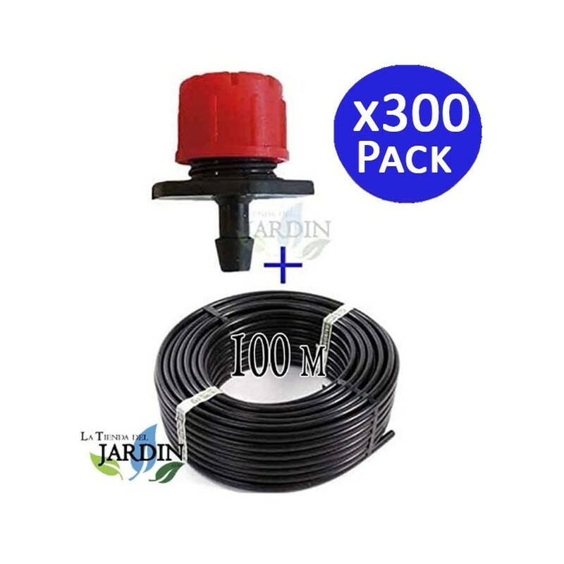 Tuyau d'arrosage goutte à goutte 16 mm 100 mètres + 300 goutteurs réglables de 0 à 70 litres/heure