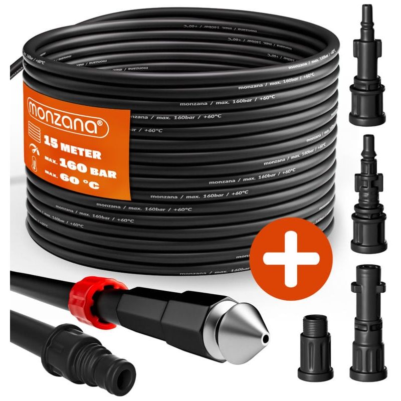 Sunxury - Tuyau pour nettoyeur haute pression 15m Tuyau déboucheur flexible noir Nettoyage de canalisations