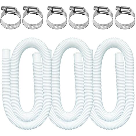 Tuyau pour piscine hors sol, 3 groupes de 1,25 x 59 pouces tuyau de pompe à eau de filtre de piscine, compatible avec INTEX pompe à eau de filtre de piscine 607, 637 avec 6 pinces métalliques