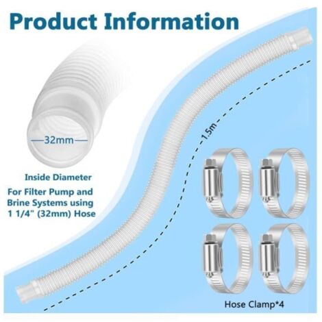 Tuyau pour Piscine Hors Sol - 32mm - Flexible et Anti-fuite - Kit de Remplacement Pratique