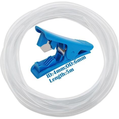 Tuyau PVC, Tuyau Transparent 4mm ID6mm OD, Tube Flexible, 5 mètres, avec 1 coupe-tube