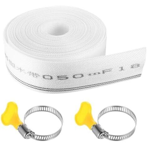 Tuyau Refoulement 32mm x 10m Plat Flexible en Tissu, 1 1/4 Pouce Tuyaux de Vidange pour Pompe Submersibles Pompes à Eau Sale, avec 2 Colliers Serrage -