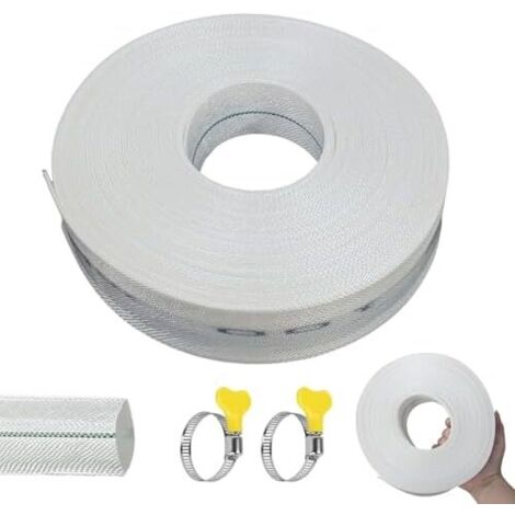 Tuyau Refoulement Plat, 20 m Ø 32mm Tuyaux plat avec Collier de Serrage, 1 1/4 Pouce Arrosage, D'arrosage, pour L'arrosage du Jardin, Pompes Submersibles, Blanc -