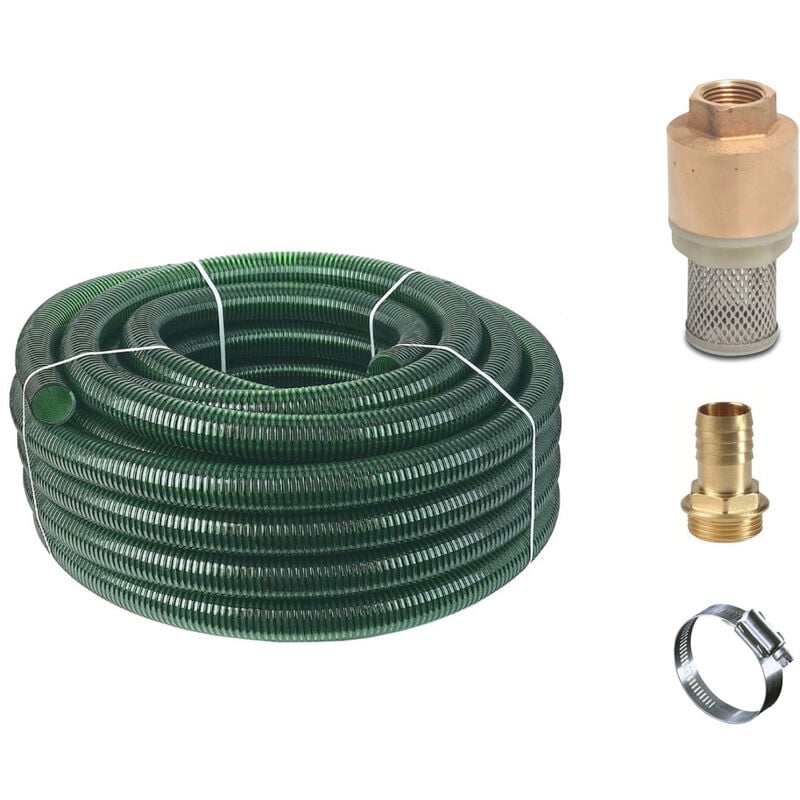 Tuyau spiralé 25 mm - 20 mètres avec crépine avec clapet anti-retour - Vert