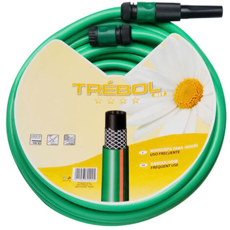 Tuyau vert trèfle tressé 15 mm. Rouleau 15 mètres avec accessoires
