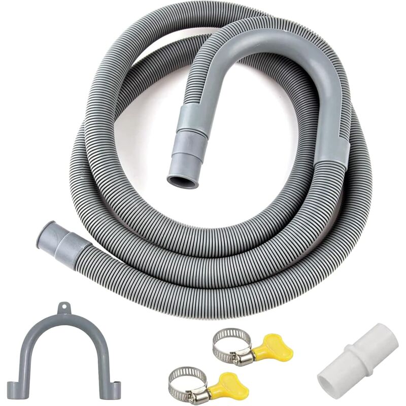 Tuyau Vidange Machine a Laver, 3M Rallonge de Tuyau de Vidange, Tuyau de Vidange Universel, avec Support et Colliers de Serrage, pour Lave-Linge,