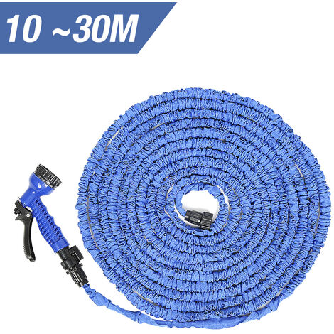 Tuyaux d'arrosage extensible rétractable avec Pistolet 7 fonctions pour Jardin, Irrigation, Nettoyage - 100FT / 10M - 30M - Bleu - Bleu
