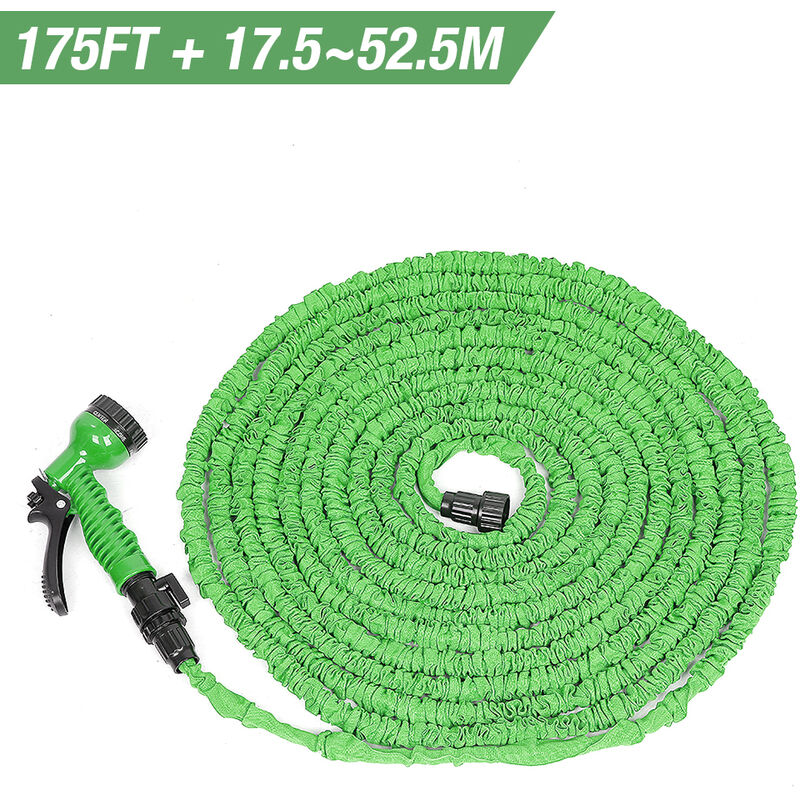 Tuyaux d'arrosage extensible rétractable avec Pistolet 7 fonctions pour Jardin Irrigation Nettoyage - 175FT / 17.5M - 52.5M - Vert