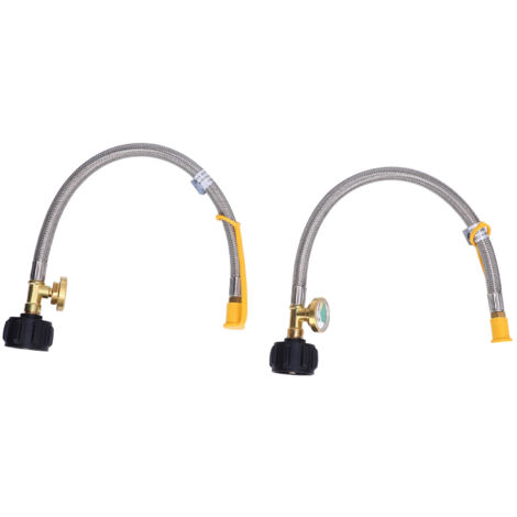 Tuyaux de gaz pour camping-car, 2 pièces, 15 pouces, filetage NPT 1/4 pouces, 40Lb, 250PSI, ligne en queue de cochon en acier inoxydable avec jauge pour régulateur Standard à deux étages