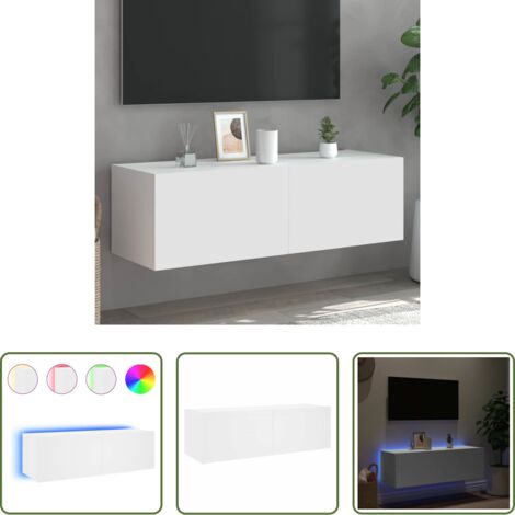TV a muro -  Mobile TV a Parete con Luci LED Bianco 100x35x31 cm