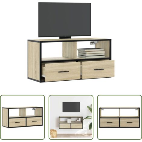 TV a parete -  Mobile TV Rovere Sonoma 80x31x39,5 cm Legno Multistrato Metallo