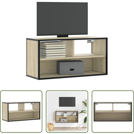 TV a parete -  Mobile TV Rovere Sonoma 80x31x39,5 cm Legno Multistrato Metallo
