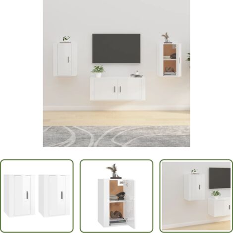 TV a parete -  Mobili Porta TV a Parete 2 pz Bianco Lucido 40x34,5x60 cm