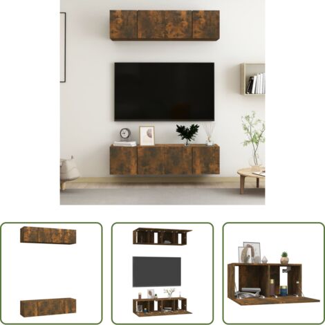 TV a parete -  Mobili TV Parete 4 pz Rovere Fumo 60x30x30 cm Legno Multistrato