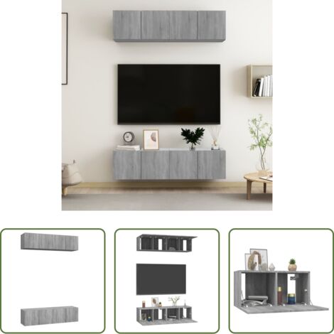 TV a parete -  Mobili TV Parete 4pz Grigio Sonoma 60x30x30cm Legno Multistrato