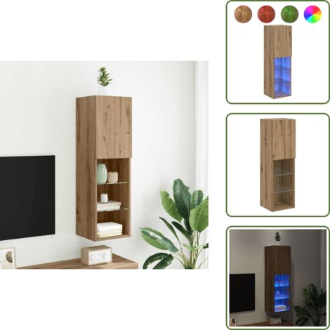TV a parete - vidaXL Mobile TV con Luci LED Rovere Artigianale 30,5x30x102 cm - Mobile con luci RGB