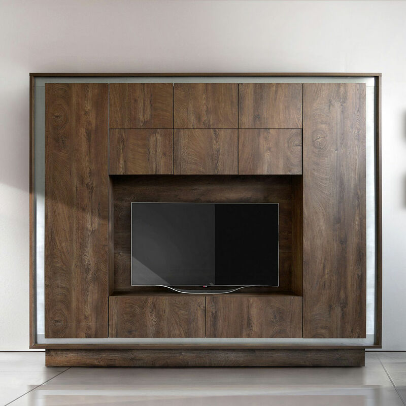 TV Anbauwand SOLENZO-63 Wohnwand in Eiche Cognac - italienisches Design, mit Soft-Close - B/H/T: 240/203/40cm