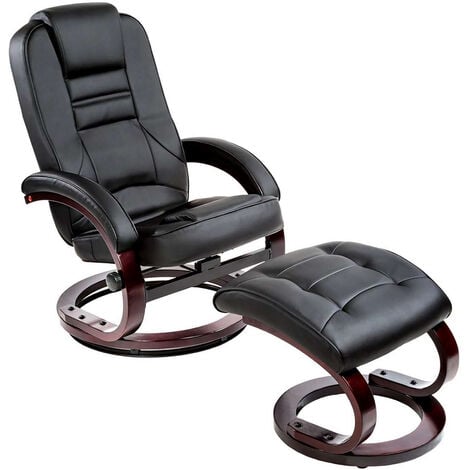 TV armchair with stool model 2 - leather armchair, lounge chair, swivel armchair - black