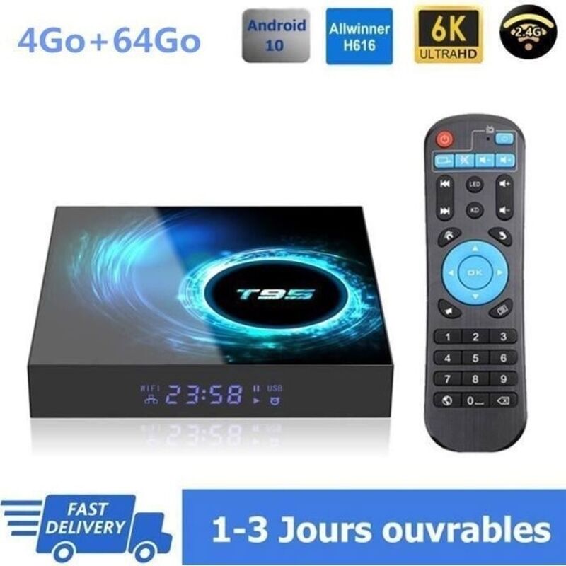 TV Box Android 10 T95 Smart TV BOX Wifi BT 4G+64Go H616 6K Netflix Google Store Boîte Multimédia Box Android