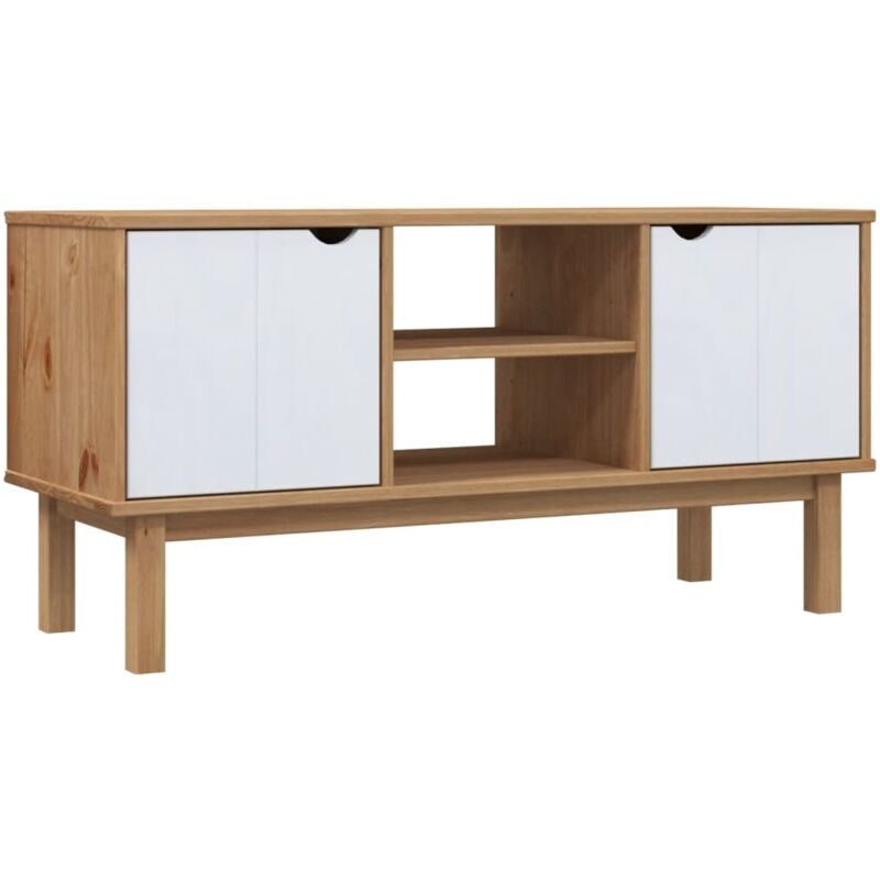 Tv Cabinet Otta Brown And White 113.5x43x57cm Solid Wood Pine Vidaxl
