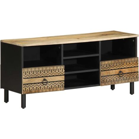 TV Cabinet Black 100x33.5x46 cm Solid Rough Wood Mango vidaXL