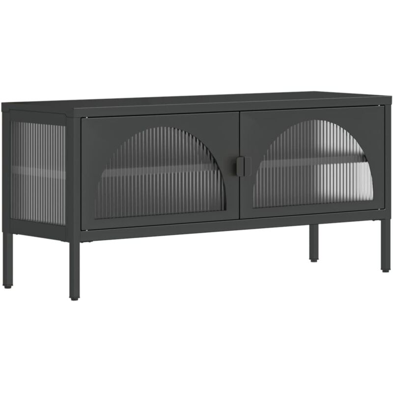 Tv Cabinet Black 105x35x50 Cm Glass And Steel Vidaxl
