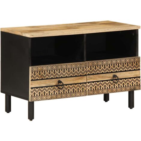 TV Cabinet Black 70x33.5x46 cm Solid Rough Wood Mango vidaXL