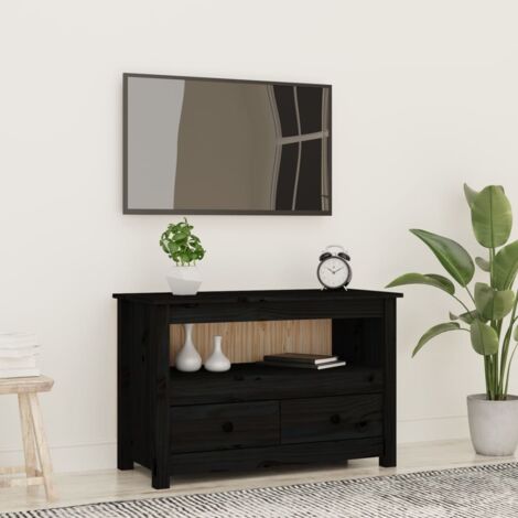 TV Cabinet Black 79x35x52 cm Solid Wood Pine vidaXL