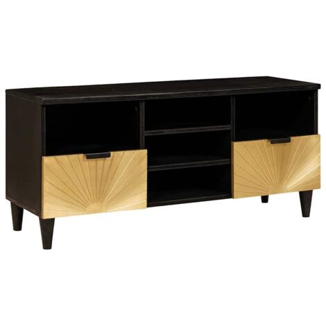 TV Cabinet Black and Gold 100 x 33 x 46 cm Solid mango wood vidaXL