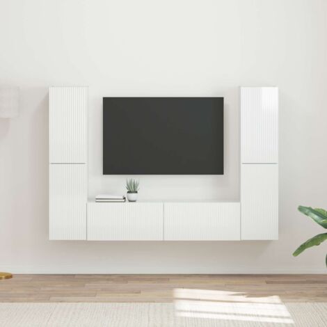 TV Cabinet Set 6 pcs High Gloss White Engineered Wood vidaXL