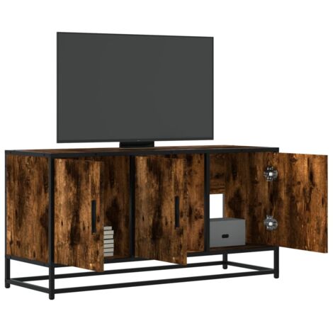TV Cabinet Smoked Oak 100x35x50 cm Engineered Wood and Metal vidaXL